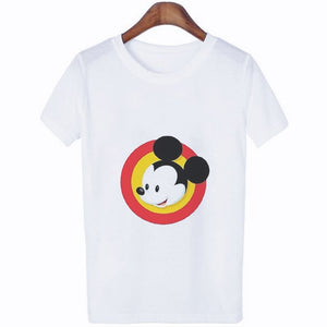 Mouse Cartoon T-shirt, Women's Lion King Fashion Short-sleeve, White