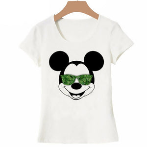 Mouse Cartoon T-shirt, Women's Lion King Fashion Short-sleeve, White