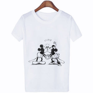 Mouse Cartoon T-shirt, Women's Lion King Fashion Short-sleeve, White