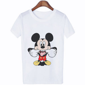 Mouse Cartoon T-shirt, Women's Lion King Fashion Short-sleeve, White