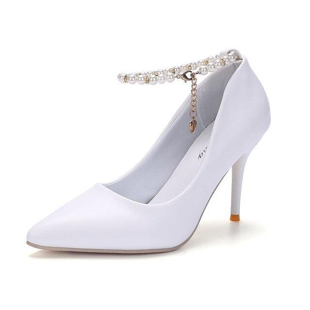 Crystal Ankle Strap Pumps -Wht, Blk, Pnk, Sizes 4 - 8.5 (Conversion Chart in Pictures)