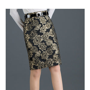 Winter Fall Golden Jacquard Pencil Skirt, Size Measurement Chart in Pictures