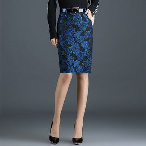 Winter Fall Golden Jacquard Pencil Skirt, Size Measurement Chart in Pictures