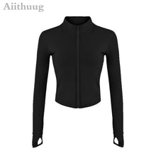 Load image into Gallery viewer, Jacket or Vest for Yoga, Running, or Workout, Full Zip-up, with Sleeve Thumb Holes, Stretchy and Fitted Crop Top
