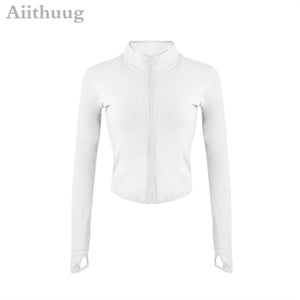 Jacket or Vest for Yoga, Running, or Workout, Full Zip-up, with Sleeve Thumb Holes, Stretchy and Fitted Crop Top