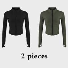 Load image into Gallery viewer, Jacket or Vest for Yoga, Running, or Workout, Full Zip-up, with Sleeve Thumb Holes, Stretchy and Fitted Crop Top
