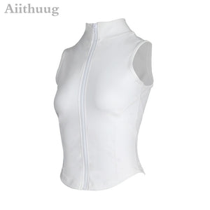 Jacket or Vest for Yoga, Running, or Workout, Full Zip-up, with Sleeve Thumb Holes, Stretchy and Fitted Crop Top