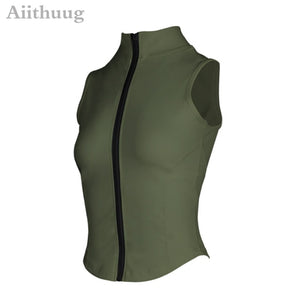 Jacket or Vest for Yoga, Running, or Workout, Full Zip-up, with Sleeve Thumb Holes, Stretchy and Fitted Crop Top