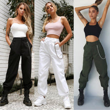 Load image into Gallery viewer, High Waist Trousers For Streetwear, Blk, Wht, Grn, or Khaki, Measurement Chart in Pictures
